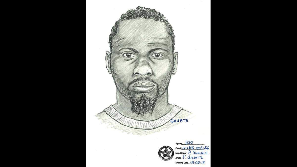 The Broward Sheriff’s Office released a sketch Sept. 4, 2018, of a man who detectives say broke into a Deerfield Beach, Florida, home last month and pointed a gun at a sleeping family, including two young children.