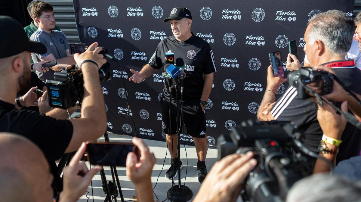 Inter Miami head coach Tata Martino speaks during a press conference at the Florida Blue Training Center on Monday, July 10, 2023, in Fort Lauderdale, Fla.