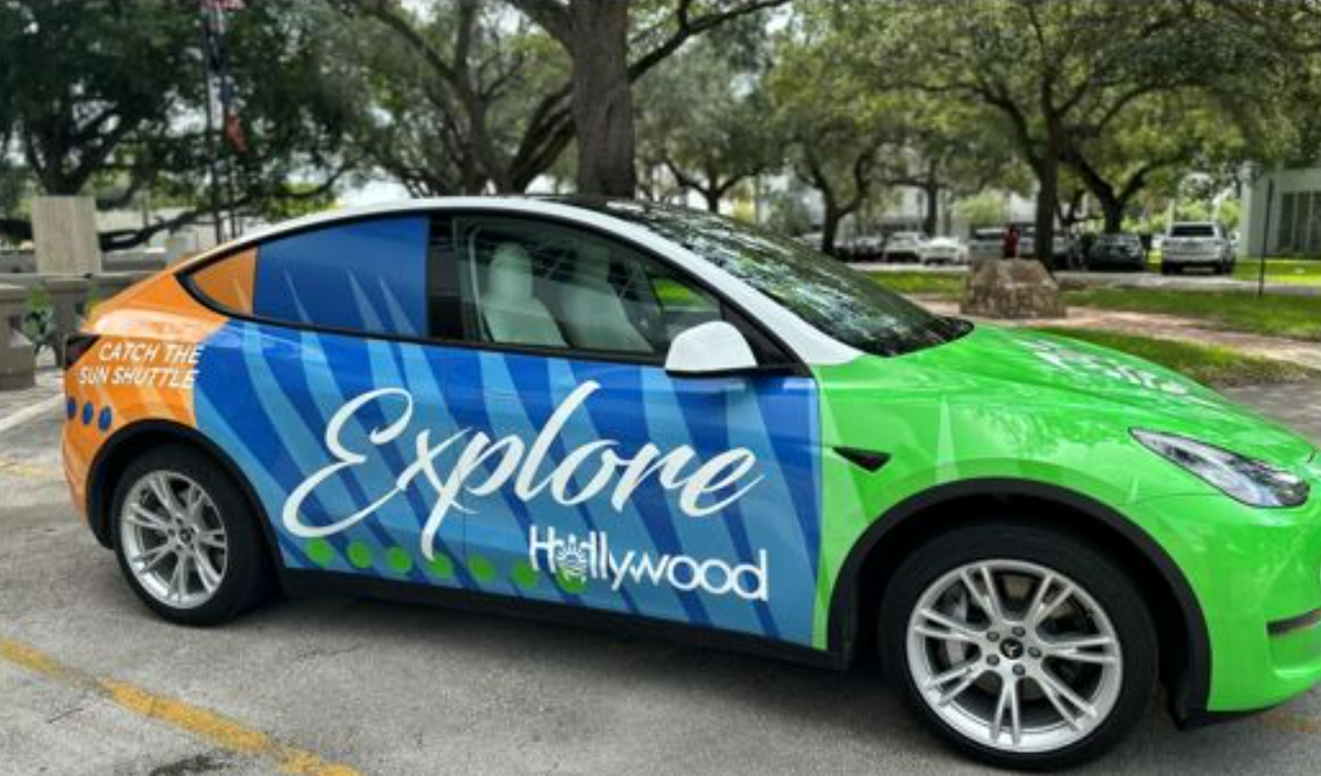 Electric sedan used in zones 2 and 3 of Hollywood’s shuttle micro-transit on-demand service.