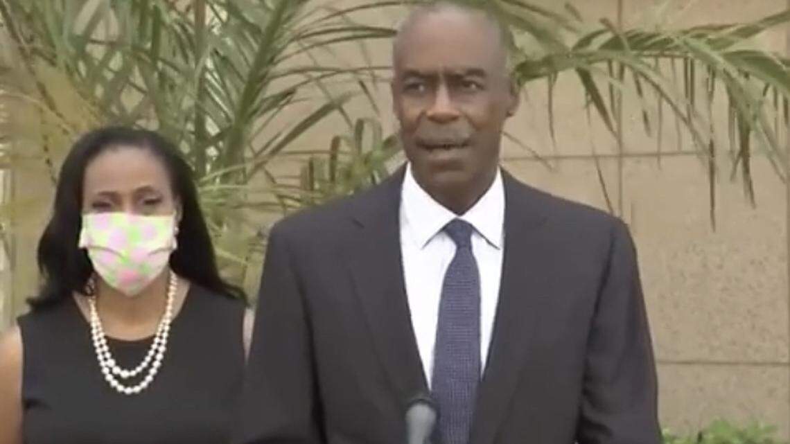 Broward County Public Schools Superintendent Robert Runcie, with school board Chair Rosalind Osgood, speaks to reporters Thursday, April 15, 2021, at the Kathleen C. Wright Administration Center in Fort Lauderdale, about the tentative contract deal the administration reached with the Broward Teachers Union.