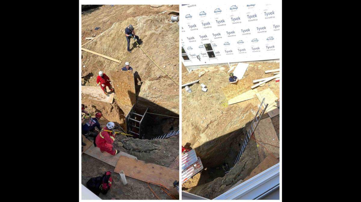 A trench collapsed at a construction site in Georgia, nearly burying a construction worker alive, photos show.