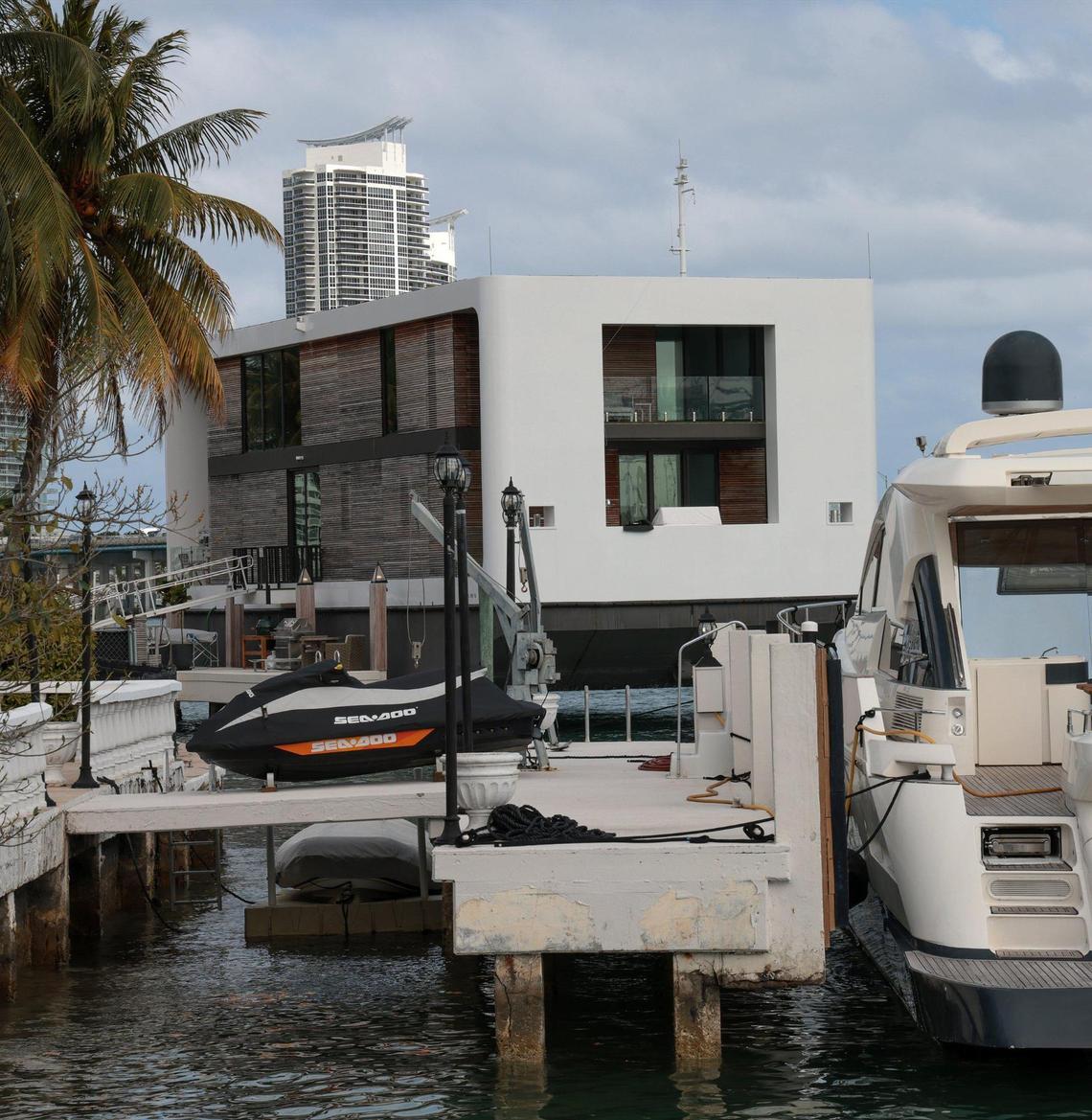 Through the attorneys the owner of the “arkup”vessel is suing the Miami-Dade property appraisers office over its decision to levy property tax on the eco-friendly yacht which is actually a house boat. The vessel is photographed where it is docked on the shoreline of the owner’s Star Island property on Tuesday, March 22, 2022.