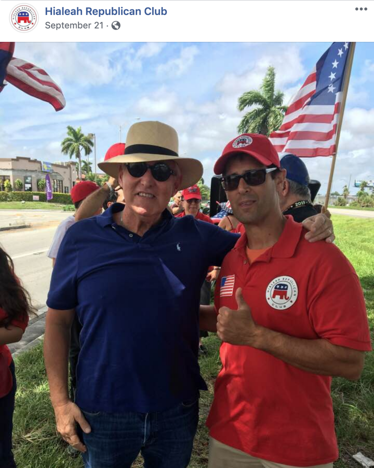 Michael Anthony Horgan, a former candidate in the Group 4 Hialeah City Council election, poses with Trump associate Roger Stone in September.