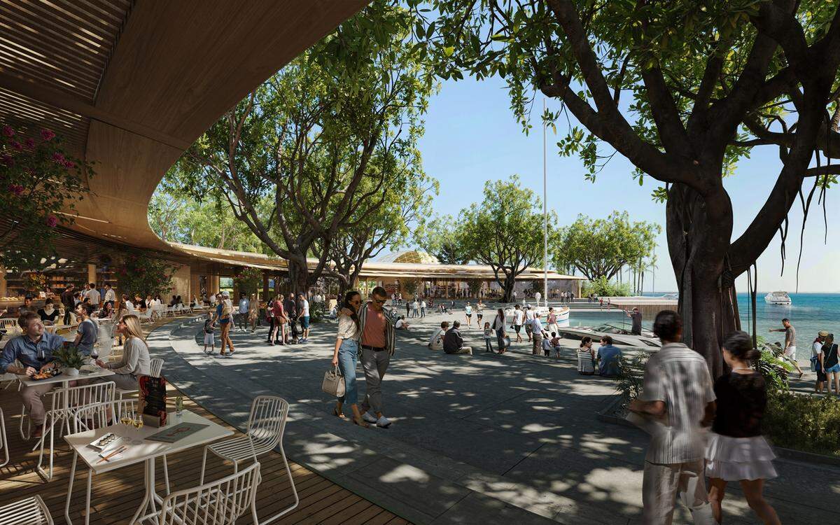 Developer David Martin plans to bring fine dining and casual restaurants to the Miami Seaquarium site, and this rendering shows tables facing an existing harbor on the county-owned property.