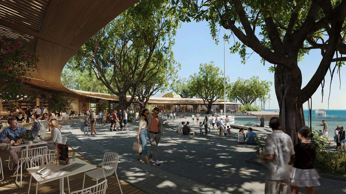 Developer David Martin plans to bring fine dining and casual restaurants to the Miami Seaquarium site, and this rendering shows tables facing an existing harbor on the county-owned property.