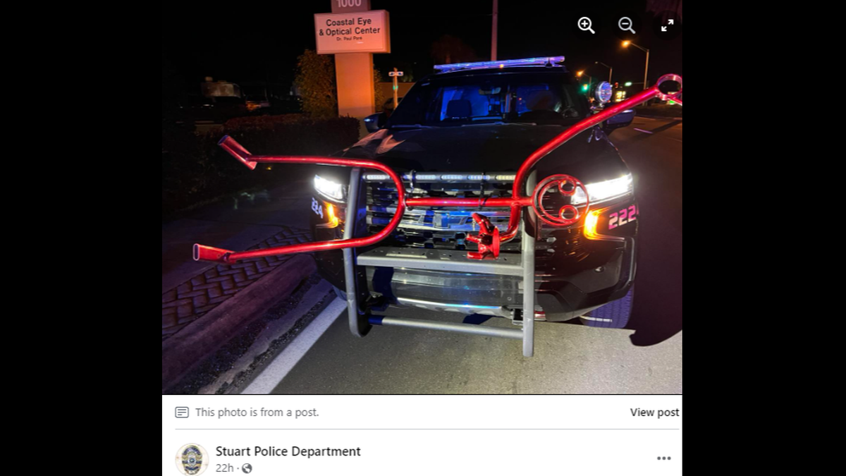 Officers attached the sculpture to the front of a cruiser to return it to its rightful place, police said.