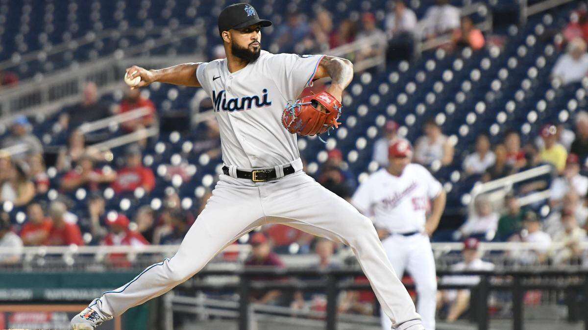 WASHINGTON, DC - SEPTEMBER 13: Sandy Alcantara #22 of the Miami Marlins pitches in the first inning during a baseball game against the Washington Nationals at Nationals Park at on September 13, 2021 in Washington, DC. (Photo by Mitchell Layton/Getty Images)