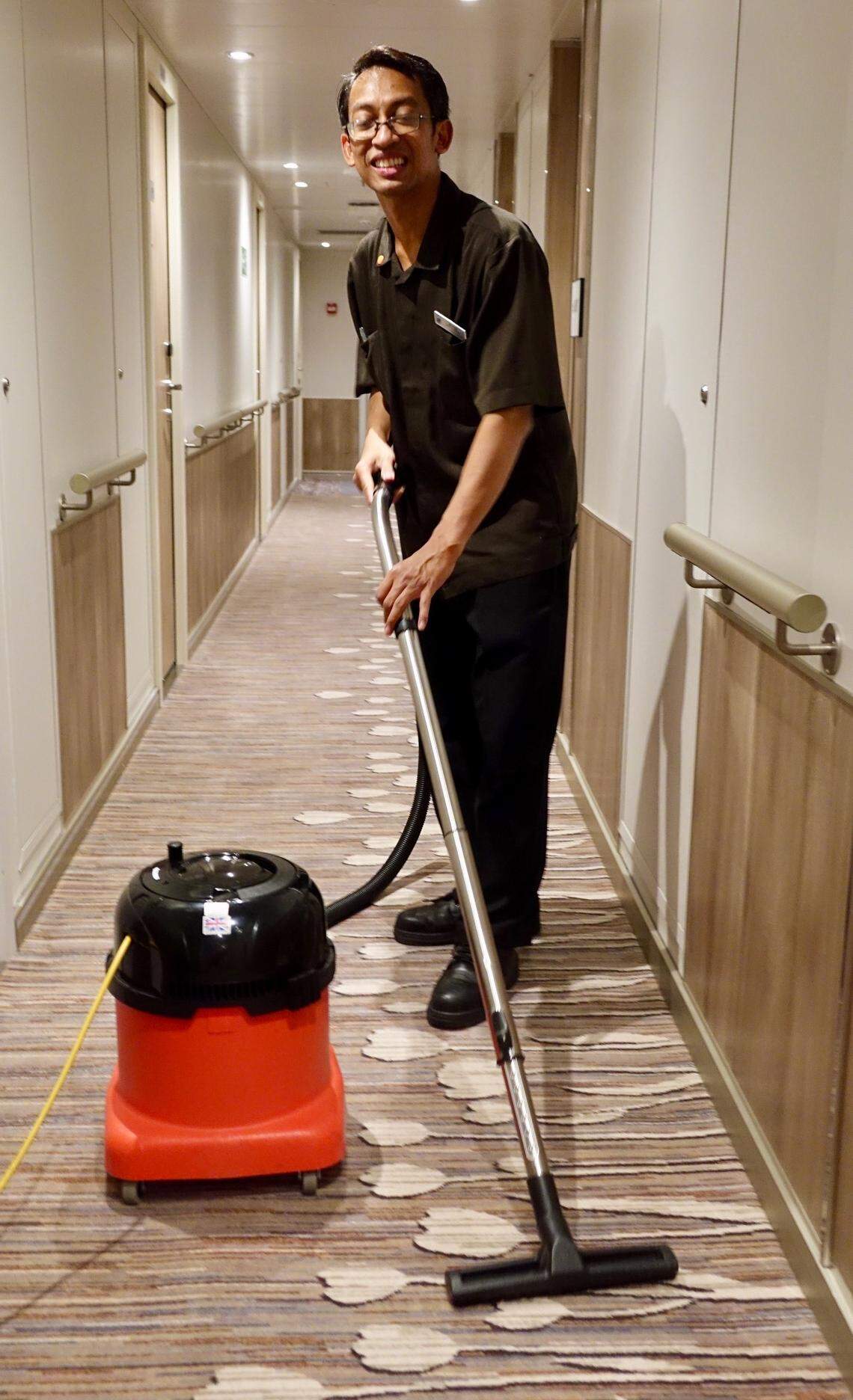Cabin steward Budhi Prasetyo of Indonesia works aboard Holland America’s Nieuw Statendam.