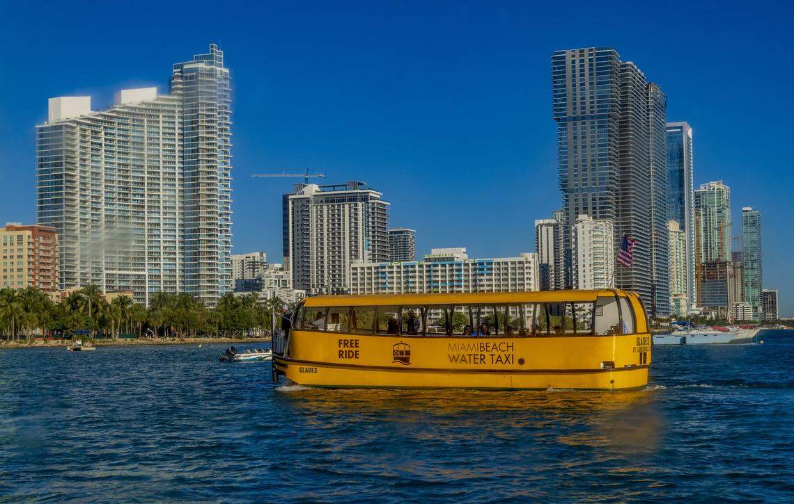 Guests sails on the Glades boat to Miami  as part of the launching ceremony of a new free water taxi service between the Maurice Gibb Memorial Park in Miami Beach and the Venetian Marina and Yacht Club at North Bayshore Drive on the Miami side of Biscayne Bay, on Tuesday, January 20, 2026.
