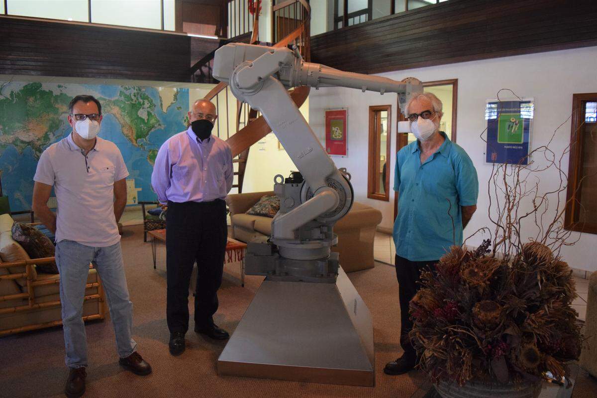 AutoPak’s General Director Ignacio Muñoz, right, Business Development Manager Gilberto Alvarez, center, and Director of Engineering Ariel Caraballo at their manufacturing facility in Caguas, Puerto Rico. AutoPak is among the companies and research institutions that helped build an emergency ventilator amid the coronavirus.