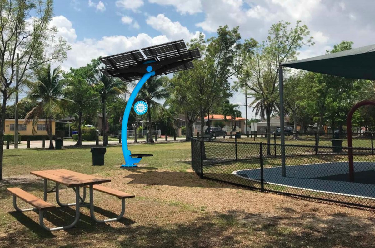 A rendering of a solar tree in Bay of Pigs Park. The Miami City Commission has given Florida Power & Light the go-ahead to install solar trees in several parks around the city.