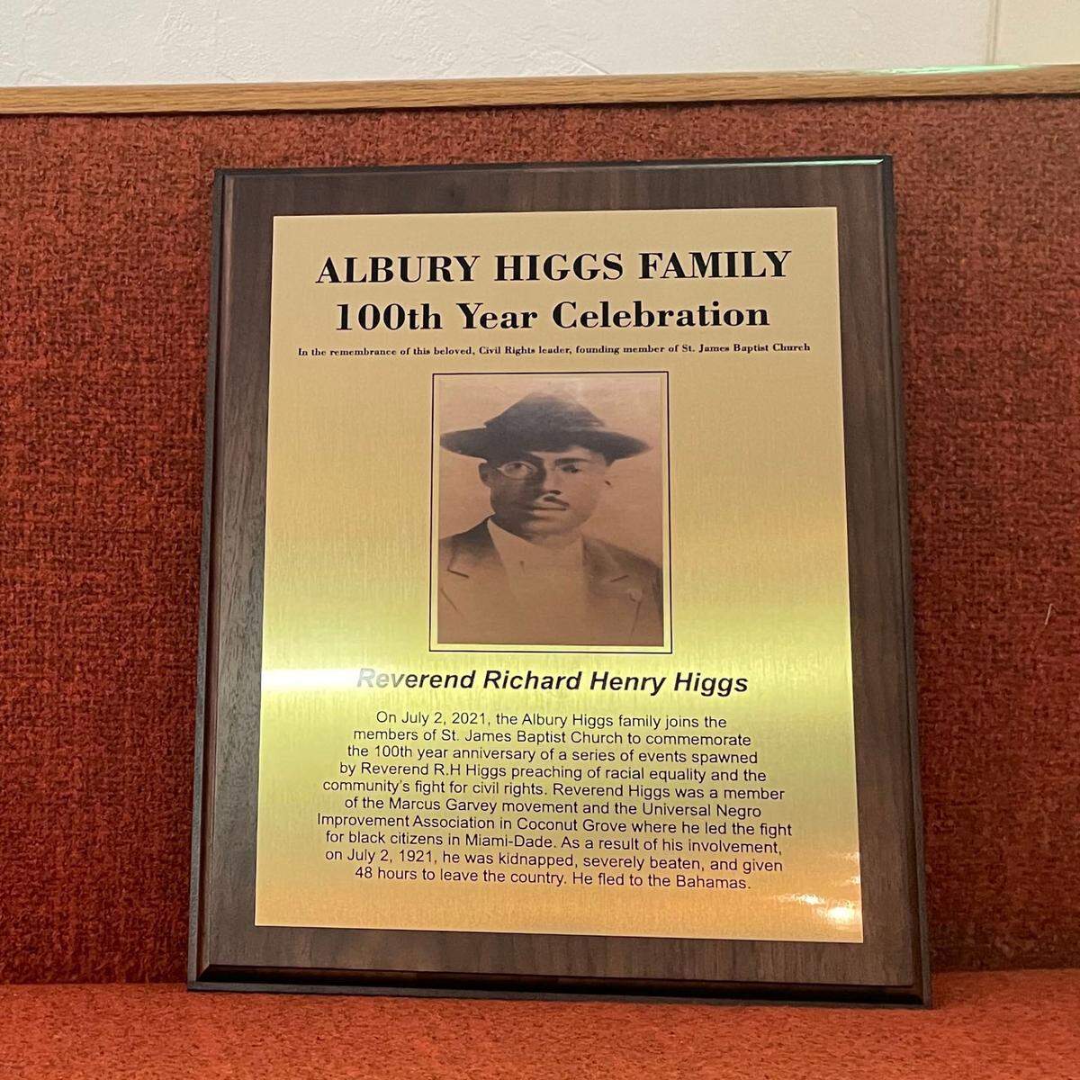 Nearly two dozen descendants of Rev. Richard Higgs, a former Coconut Grove pastor and founding member of St James Baptist Church, gathered for a 100 Year Celebration that doubled as both a commemoration of Higgs’ life — Miami-Dade Mayor Daniella Levine Cava issued a proclamation honoring his “courage and commitment” while the family presented a plaque to the church — as well as a corrective history of sorts, on July 2, 2021.