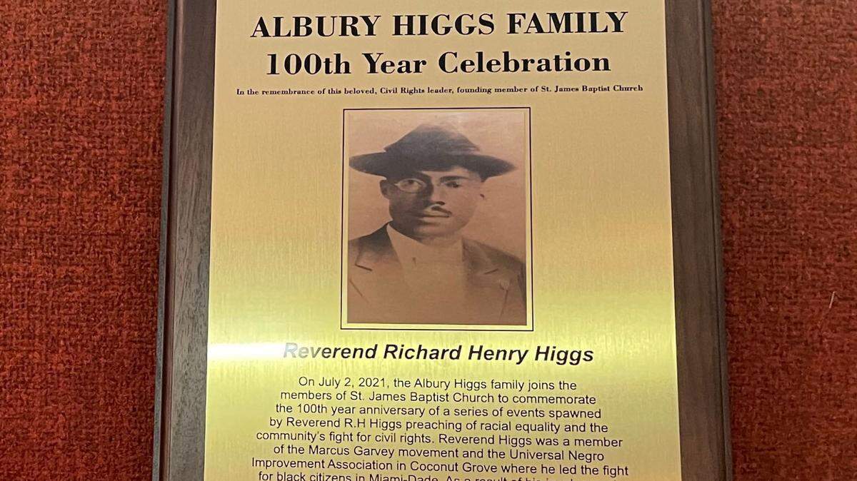 Nearly two dozen descendants of Rev. Richard Higgs, a former Coconut Grove pastor and founding member of St James Baptist Church, gathered for a 100 Year Celebration that doubled as both a commemoration of Higgs’ life — Miami-Dade Mayor Daniella Levine Cava issued a proclamation honoring his “courage and commitment” while the family presented a plaque to the church — as well as a corrective history of sorts, on July 2, 2021.