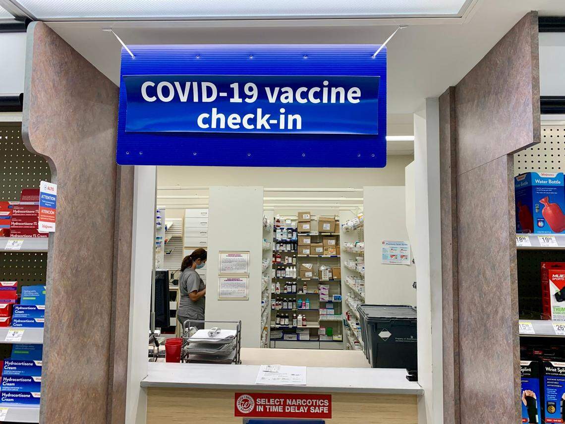 The newly updated Pfizer and Moderna COVID-19 boosters started to roll out at retail pharmacies but check first to make sure your chosen location has the booster and is taking appointments. This is the vaccine check-in window at a Walgreens at 1601 SW 107th Ave. near Florida International University in Miami-Dade that was offering the updated boosters on Sept. 7, 2022.
