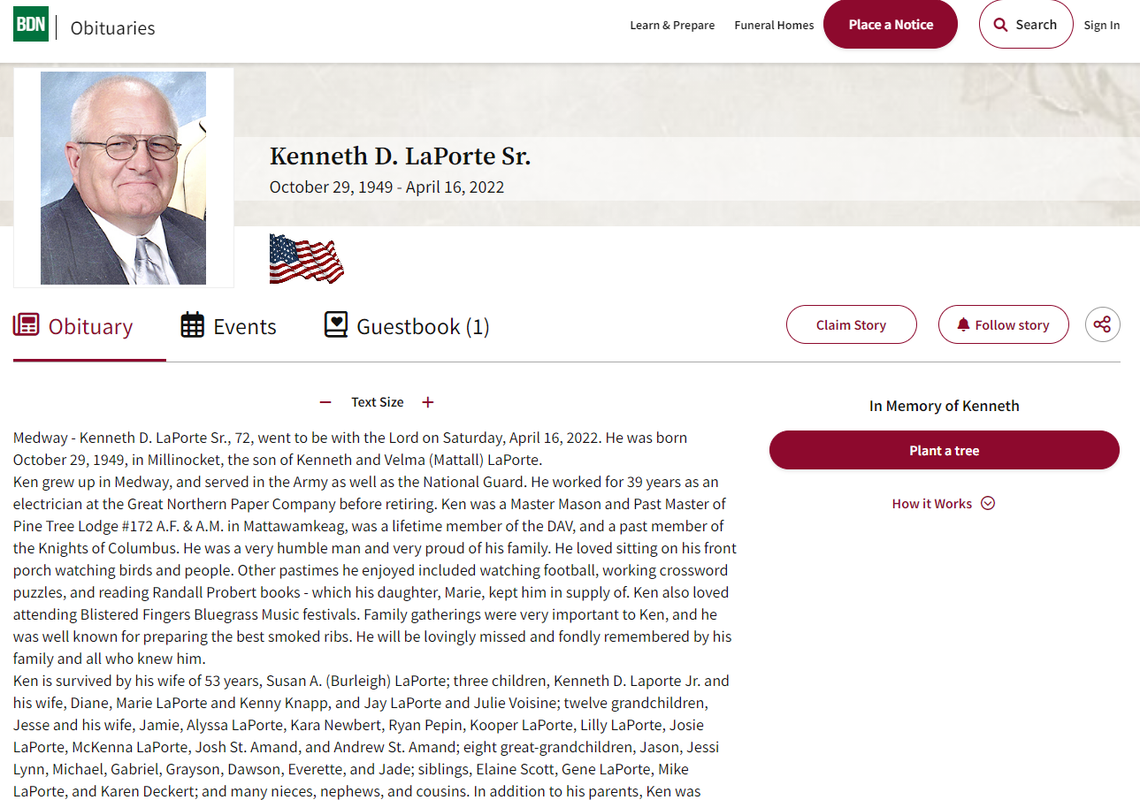 Kenneth D. LaPorte Sr.’s obituary.