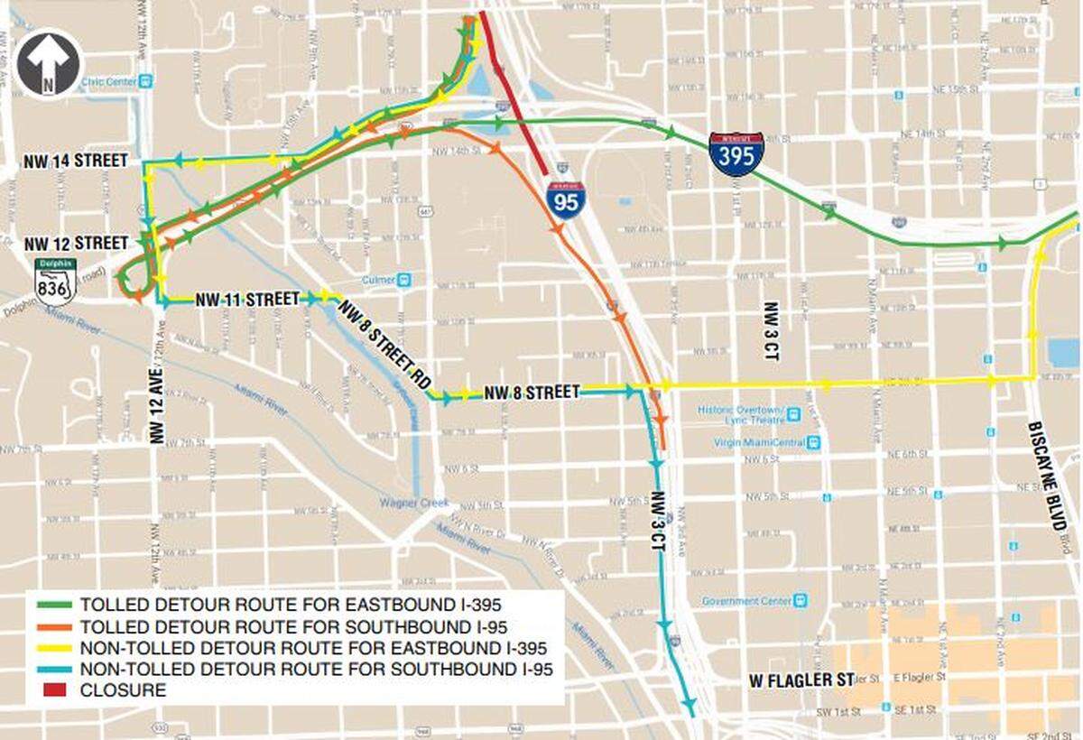 The detours for this weekend from the Interstate 95 southbound closure at State Road 836.