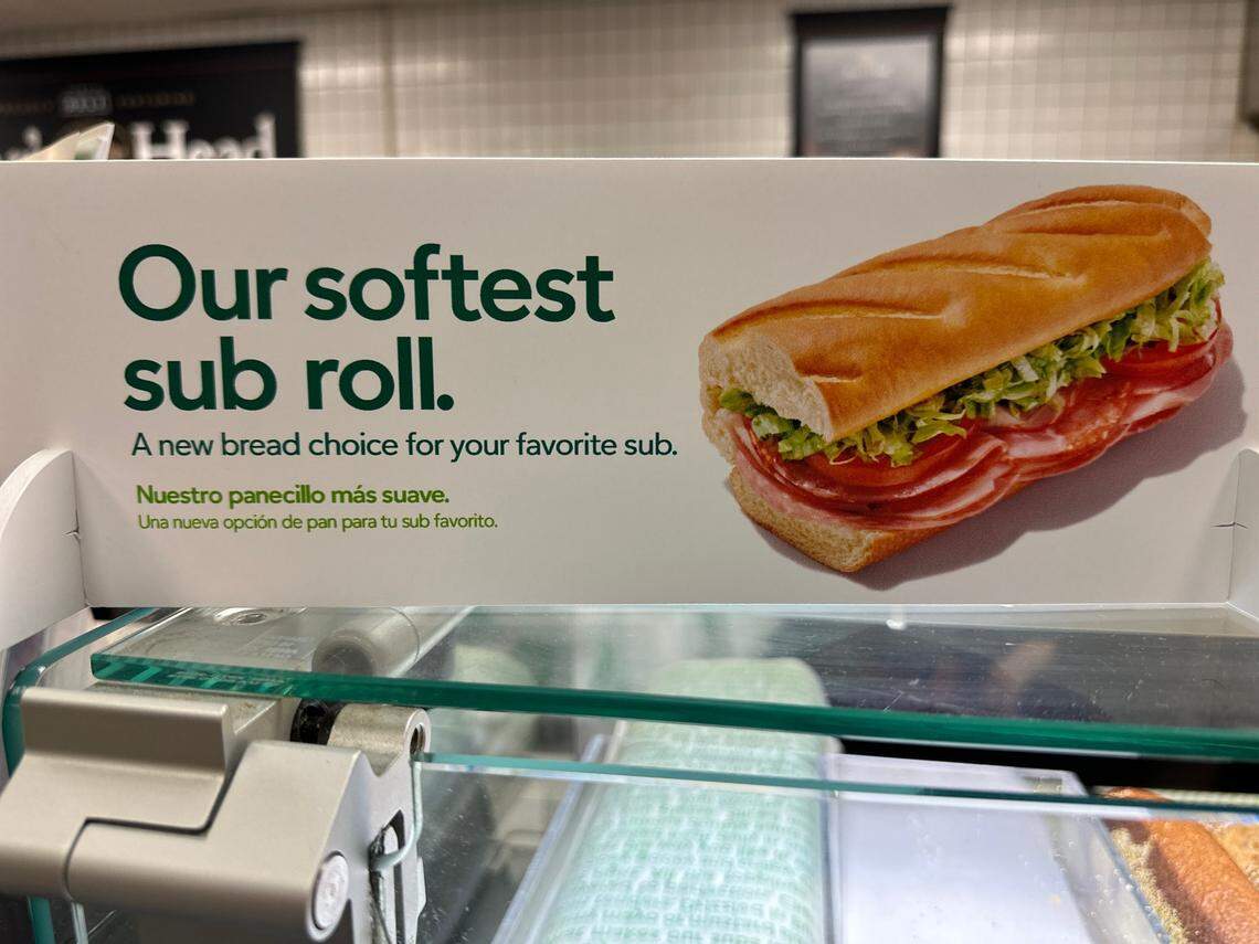 Publix promotes its newest addition to its Pub Sub deli sandwich lineup: soft white bread rolls for its line of submarine sandwiches. This deli counter is at the Palms at Town & Country Publix on Feb. 14, 2025.