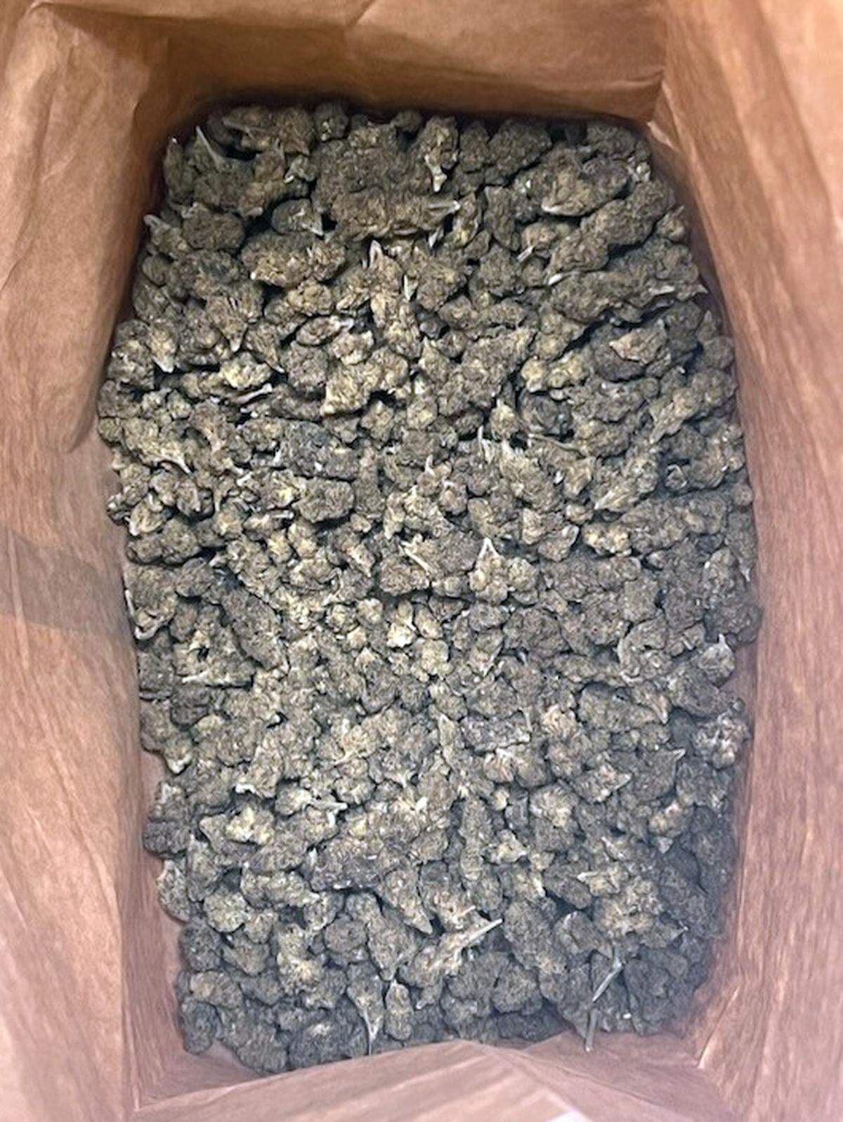 A bag of marijuana is displayed from a Monroe County Sheriff’s Office traffic stop arrest in the Florida Keys Tuesday, May 9, 2023.