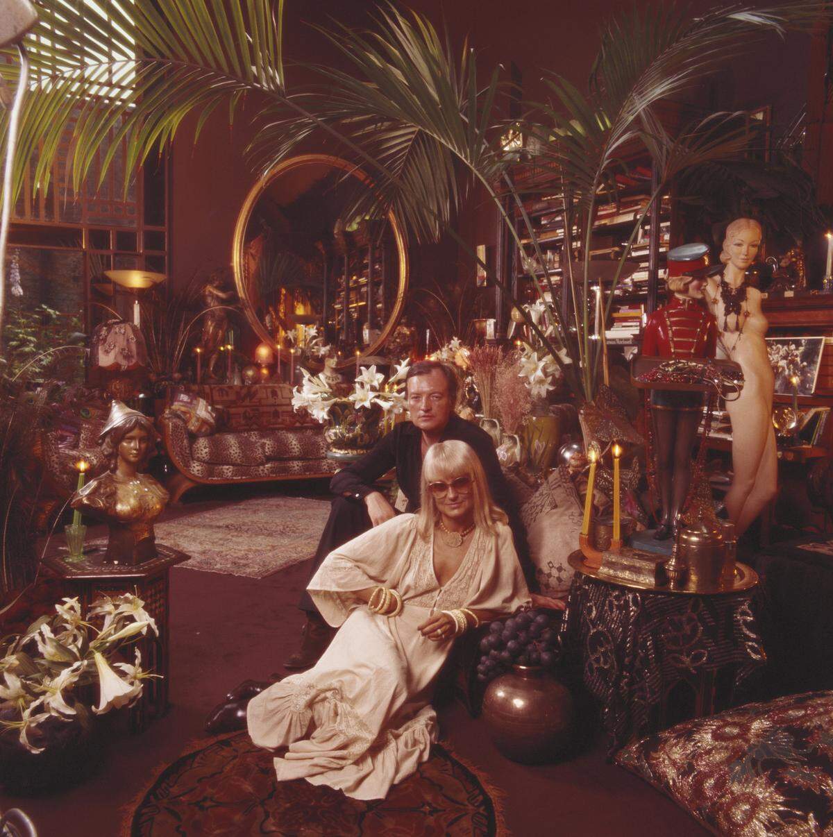 Fashion designer Barbara Hulanicki and her late husband Stephen Fitz-Simon at the iconic London fashion store Biba, which they founded, circa 1975.