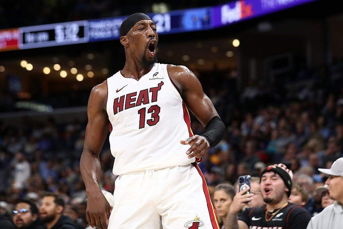 MEMPHIS, TENNESSEE - OCTOBER 24: Bam Adebayo #13 of the Miami Heat reacts during the first half against the Memphis Grizzlies at FedExForum on October 24, 2025 in Memphis, Tennessee. NOTE TO USER: User expressly acknowledges and agrees that, by downloading and or using this photograph, User is consenting to the terms and conditions of the Getty Images License Agreement. (Photo by Justin Ford/Getty Images)