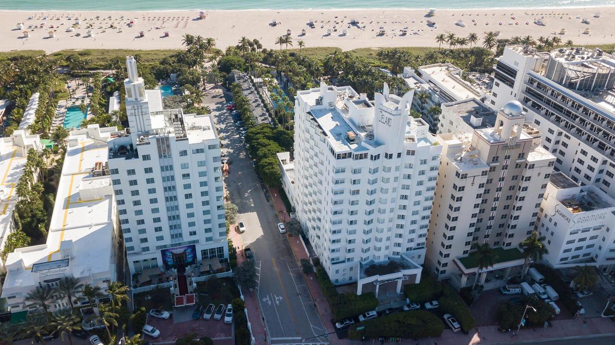 Aerial view of the Delano South Beach hotel located on Collins Avenue and 17th Street in Miami Beach, Florida on Wednesday, December 2, 2020.