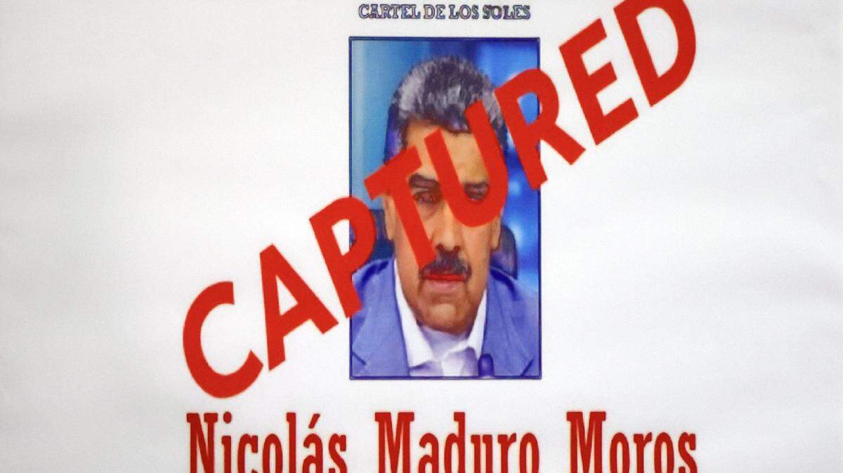 A poster of a captured Venezuelan leader Nicolás Maduro on display during a press conference in Doral, Florida on Saturday, January 3, 2026. United States Repsresentatives Mario Diaz-Balart, Carlos Gimenez and Maria Elvira Salazar held a joint press conference in Doral, Florida, to discuss the U.S. attack on Venezuela and the capture of Venezuelan leader Nicolás Maduro on Saturday, January 3, 2026.