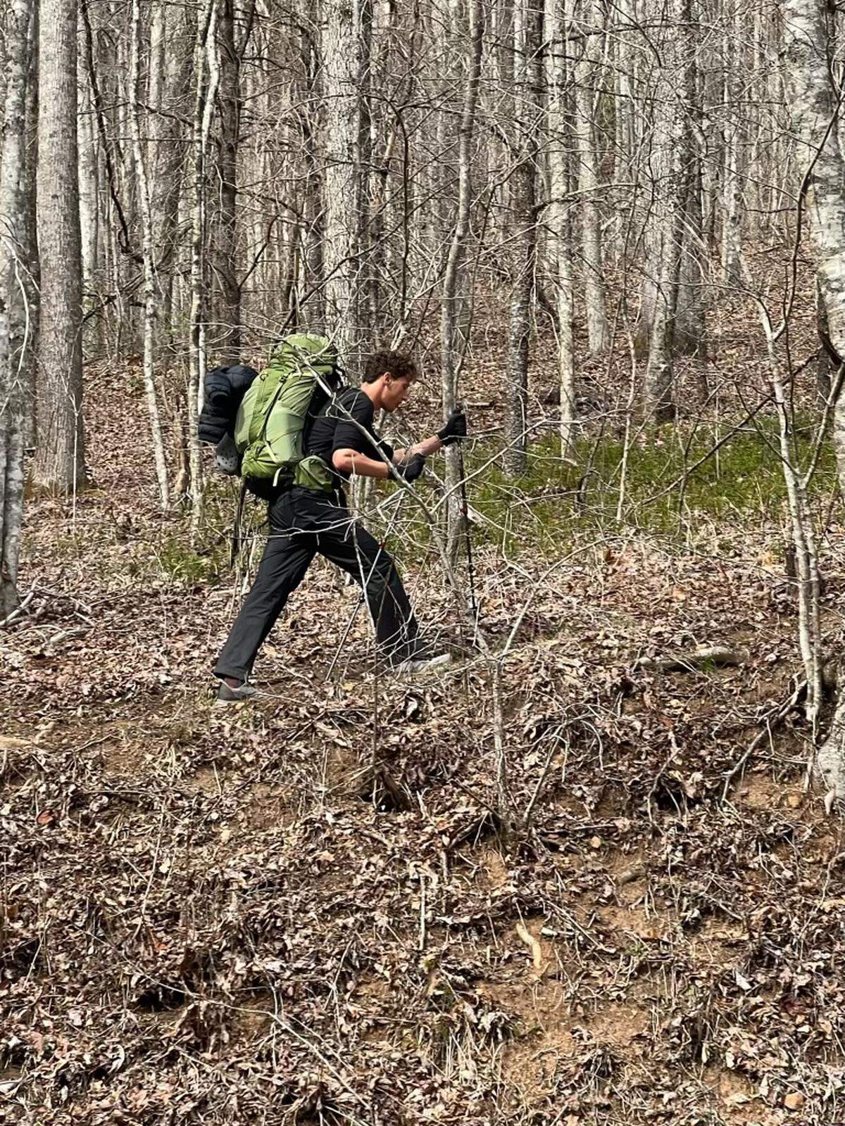 Ransom Everglades cross-country runner Ethan Sullivan hiking on the Appalachian Trail.