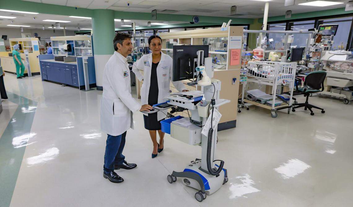 Dr. Pankaj Agrawal, and Dr. Karen Young in the Neo-Natal Intensive Care Unit at Holtz Children's Hospital in Miami, Florida, on Friday, September 5, 2025.