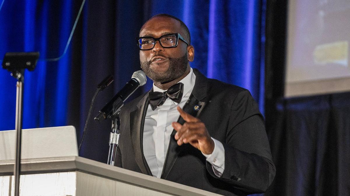 State Sen. Shevrin Jones speaks during a gala hosted by the Miami-Dade Democratic Party at the Miami Beach Convention Center, Florida on Sept. 21, 2024.