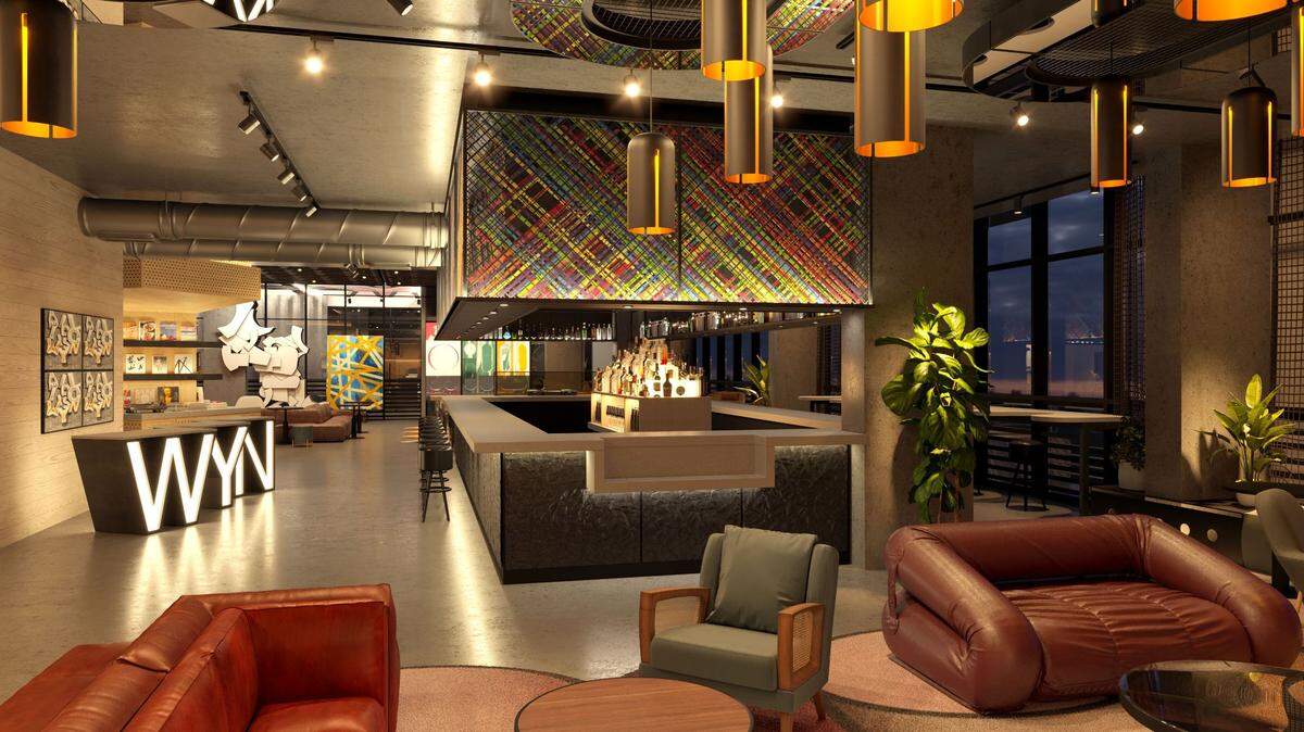 Moxy Hotel Wynwood’s lobby.