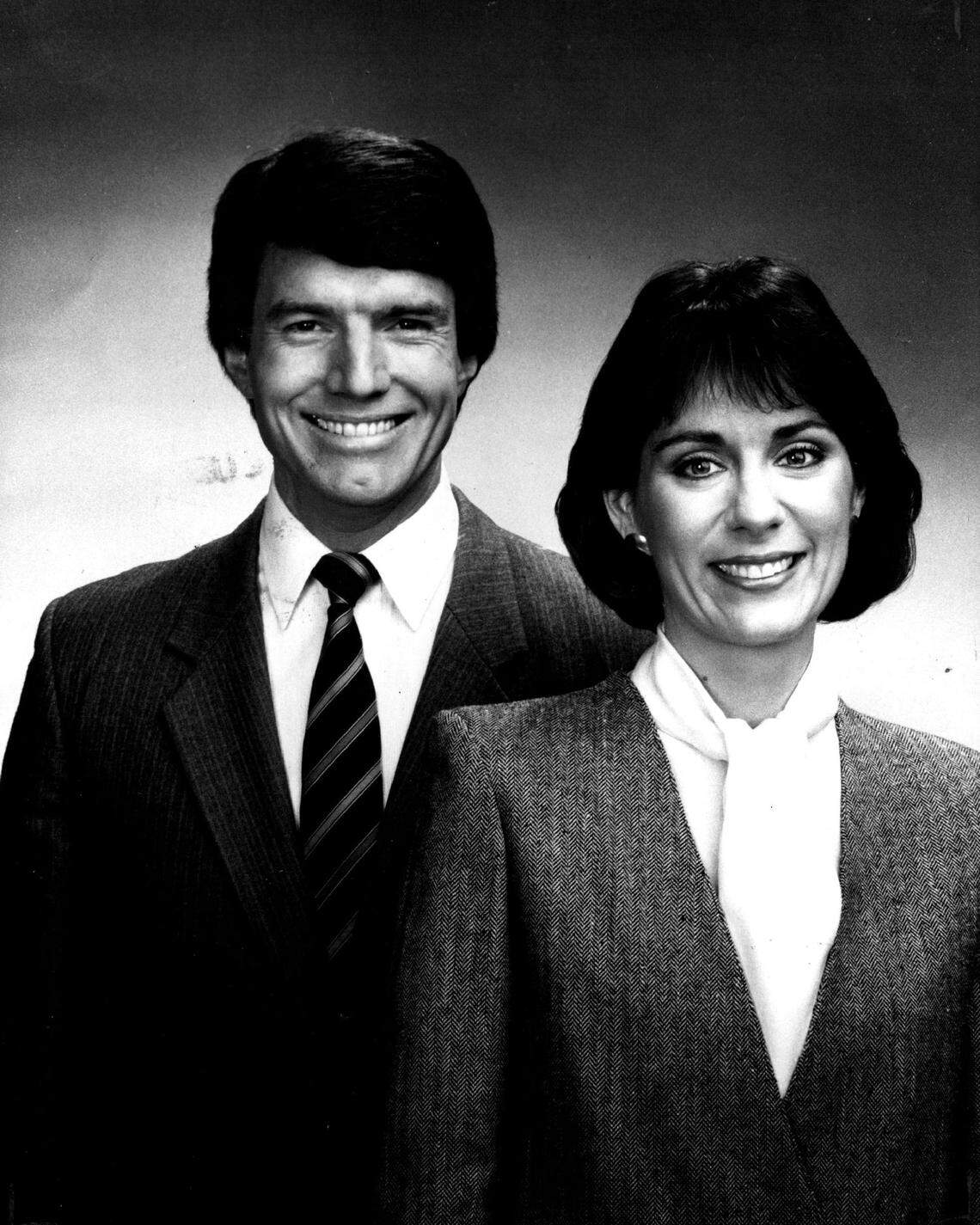 Channel 7 co-anchors Peter Ford and Sally Fitz in 1984.
