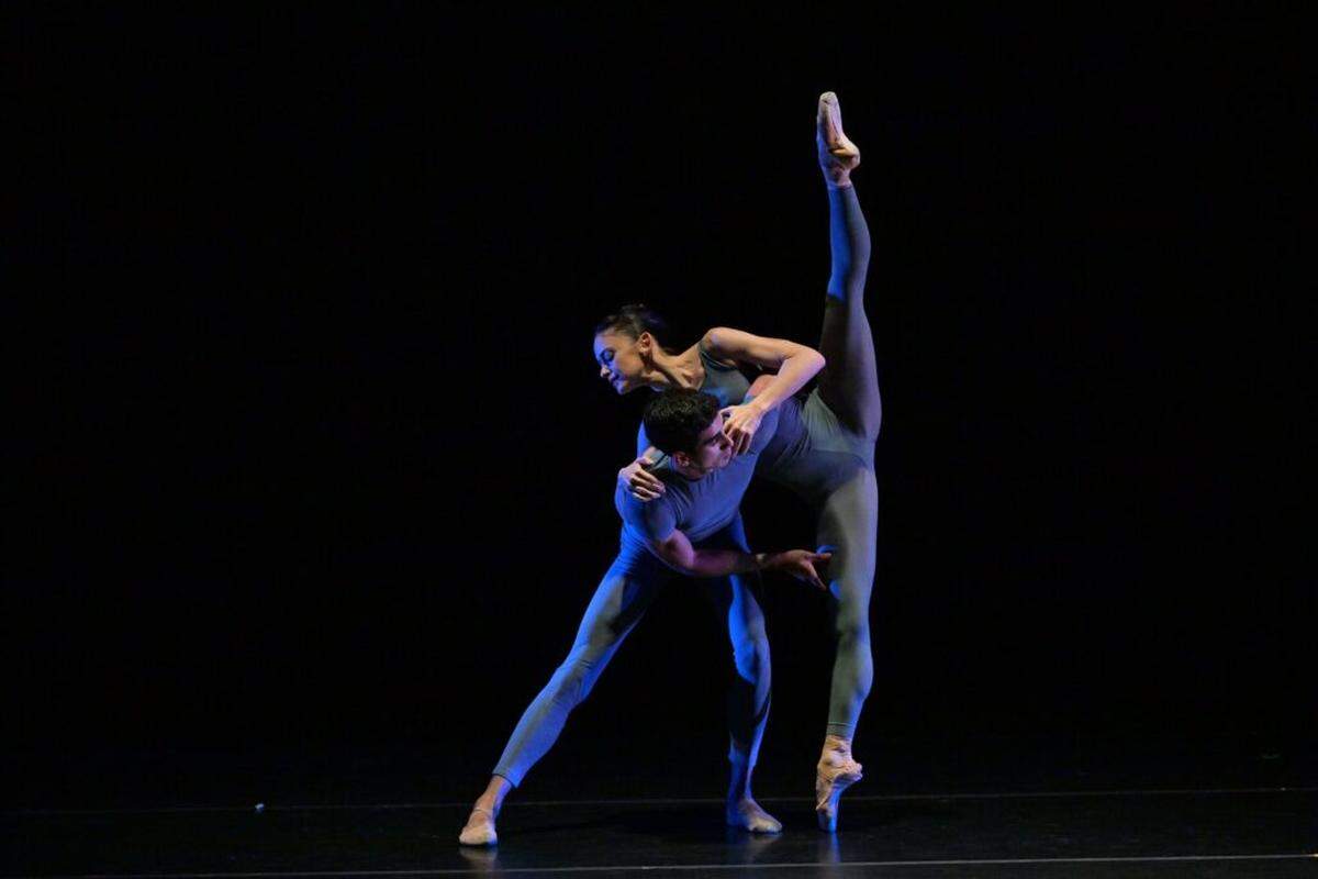Emily Bromberg and Eric Paz in “In Between” by Alysa Pires, which will be performed as part of Dimensions Dance Theatre’s “Summer Dances” at the Moss Center on Saturday, July 12.