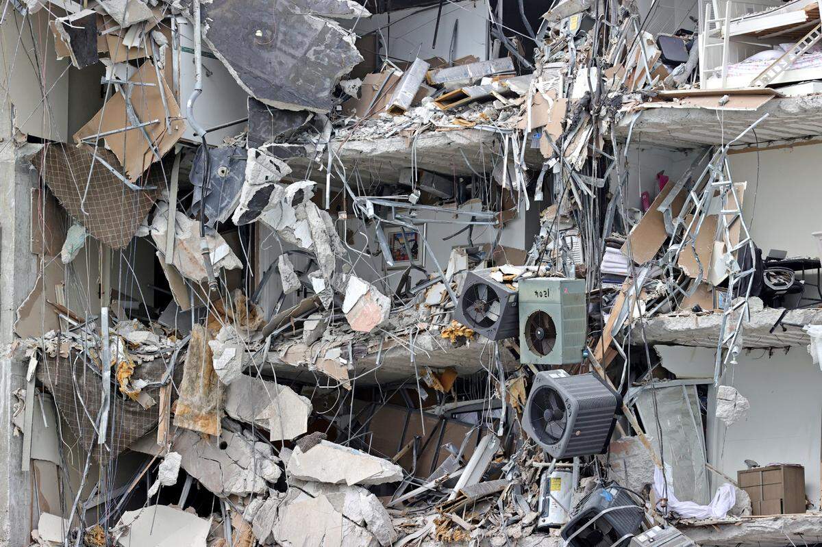 The rubble at Champlain Towers South Condo in Surfside, located at 8777 Collins Avenue, after the early morning collapse on Thursday, June 24, 2021.