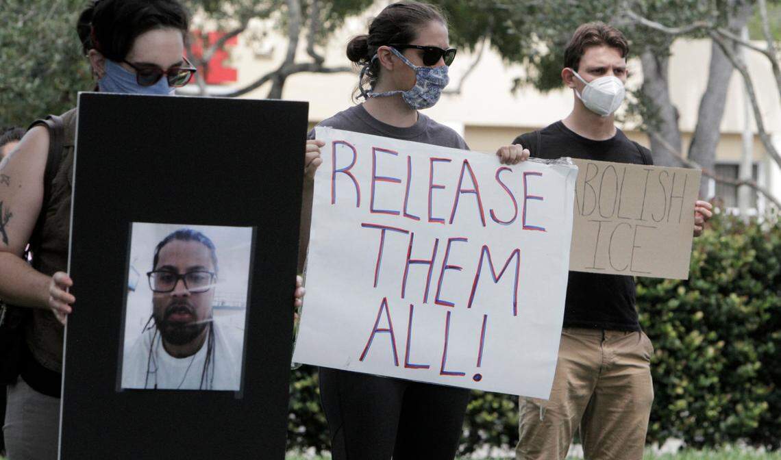 Friends of Miami-Dade Detainees, the Miramar Circle of Protection, Broward for Progress, and the People’s Progressive Caucus of Miami-Dade, Florida immigrant coalition among others held a press conference outside the ICE field offices located at 865 SW 78th Avenue, Plantation.The demonstration urged U.S. Immigration and Customs Enforcement to release people from Glades County Detention Center in Moore Haven, Florida, which has become one of the nation’s top 10 detention centers for positive cases of COVID-19. They are also urged ICE to end its contract with Glades since the facility is unable to provide adequate prevention or care.Activists are also called on congress members to hold ICE accountable.