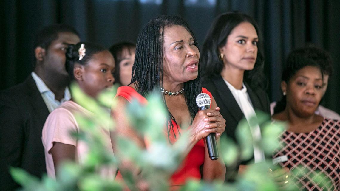 Executive Director of Family Action Network Marleine Bastien speaks about the humanitarian crisis caused by the end of TPS for individuals and families, during the TPS, DACA, DED recipients Press Conference at the Caribbean Marketplace in Little Haiti on Friday, June 14, 2019. The Trump administration has ended TPS for six countries, including El Salvador, Haiti, Honduras, Nepal, Nicaragua, and Sudan.