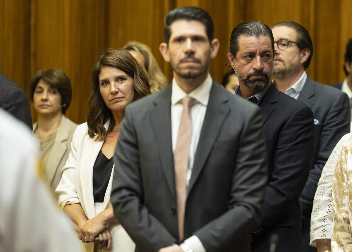 Melissa Fernandez, left, and her husband, Andres Fernandez, the parents of Lucy Fernandez, attend the George Pino trial at the Richard E. Gerstein Justice Building on Friday, June 12, 2026, in Miami, Fla. Pino is charged in connection to the boat crash that killed 17-year-old Lucy Fernandez in 2022.