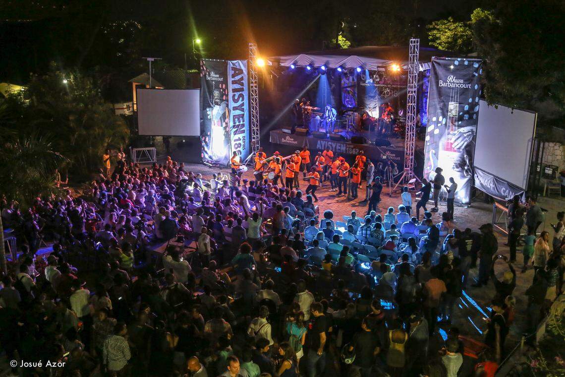 Artists perform at the 12th Edition of the Port-au-Prince International Jazz Festival in January 2018 at the Université Quisqueya in Haiti’s capital.