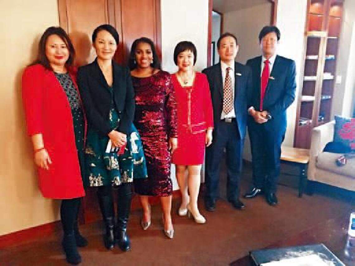 Li ‘Cindy’ Yang (far left) attended a fundraiser for President Donald Trump on Dec. 2, 2017, in New York City, along with her husband, Zubin Gong (far right). She is said to have arranged the presence of a group of Chinese business people as well.