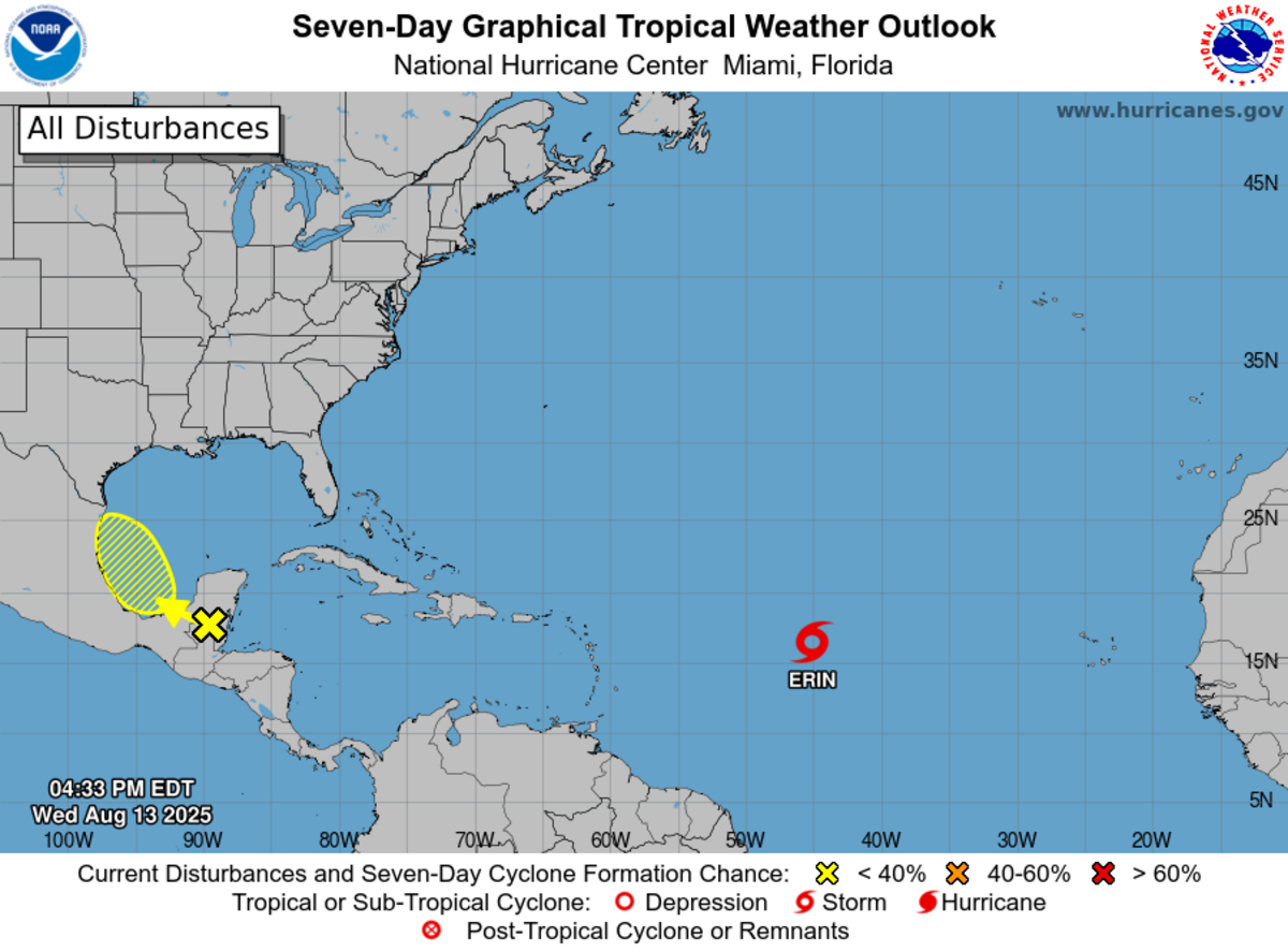 One other distrubance, near Mexico, has a low chance of developing anytime soon.