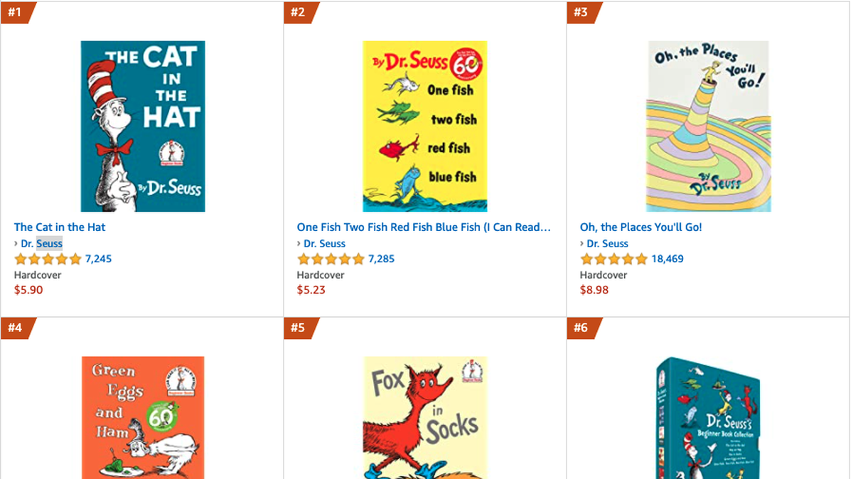 Dr. Seuss books are dominating Amazon’s best sellers list as of Thursday morning.