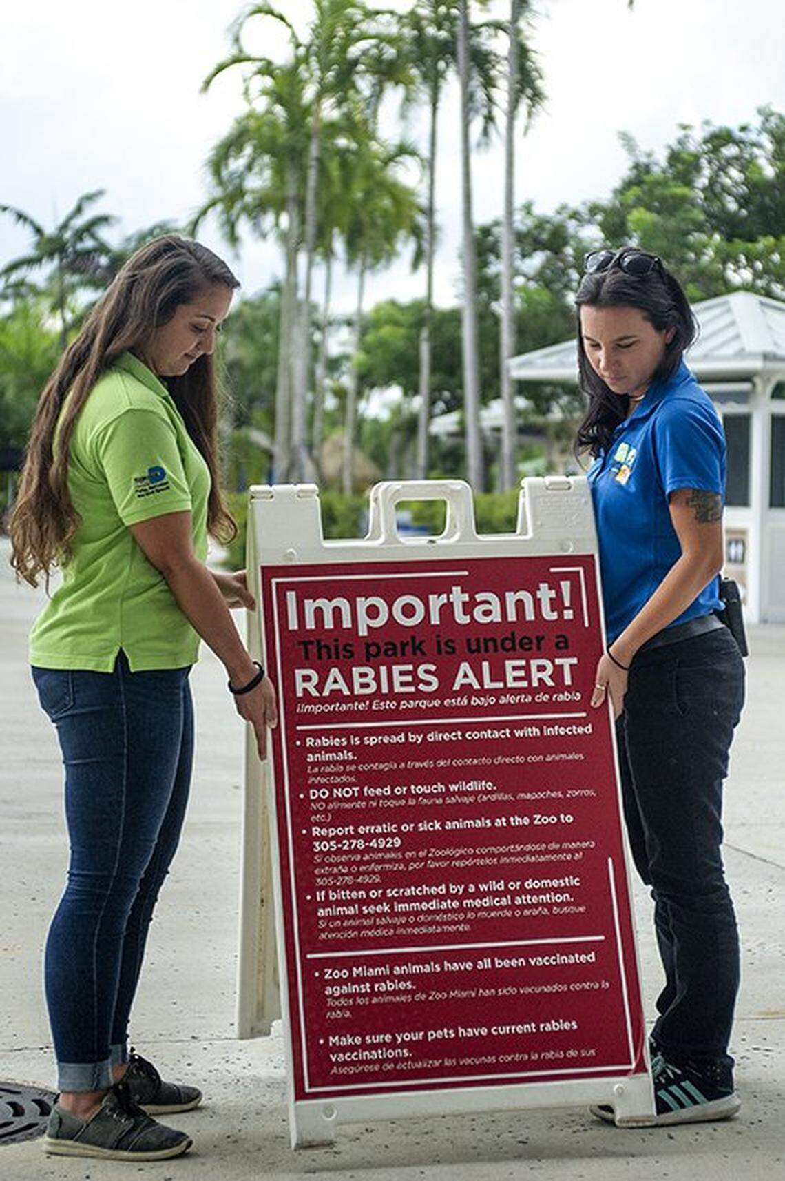 Zoo Miami has placed signs like these through the 740-acre South Miami-Dade park, which is dealing with a rabies scare.