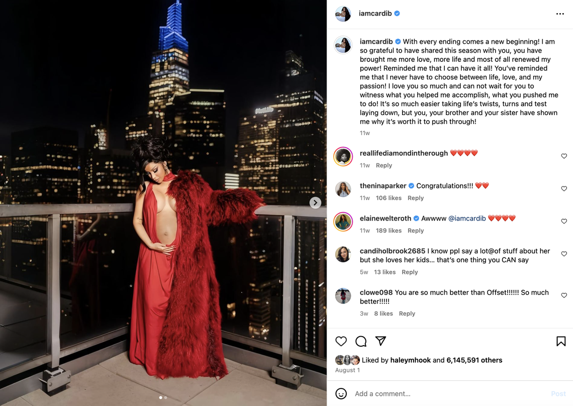 Cardi B uses Instagram to announce her pregnancy and divorce.
