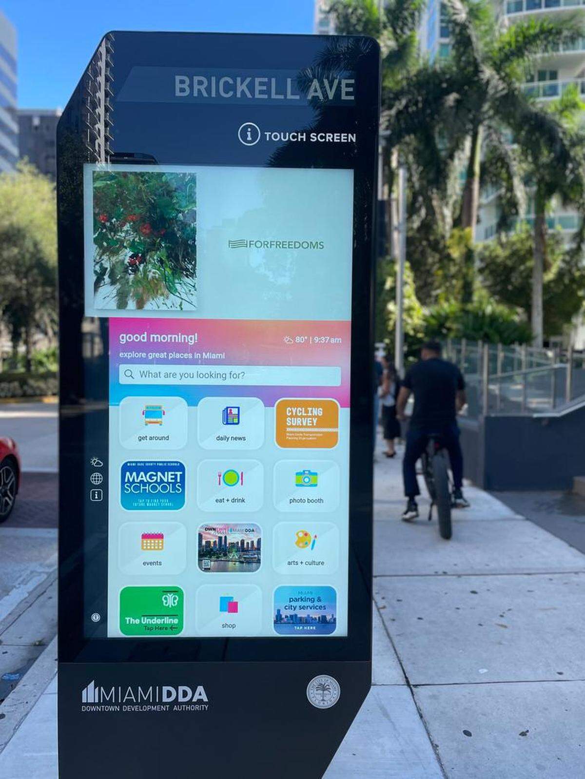 This interactive kiosk on Brickell Avenue is one of dozens installed across Miami.