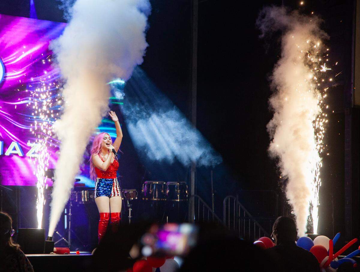 Genesis Diaz performs “Firework” by Katy Perry after the firework show ended during the Fourth of July Bayfront Park Celebration at Bayfront Park on Tuesday, July 4, 2023 in Miami, Fla.