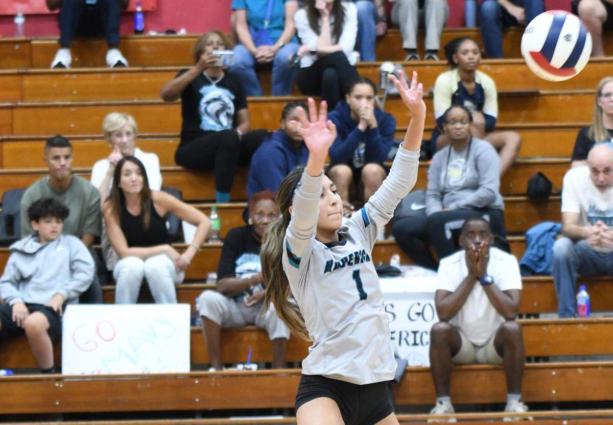 Archbishop McCarthy junior Carabella Coletti blocks a shot against Gainesville during an FHSAA Class 5A state semifinal on Friday at Polk State College in Winter Haven.