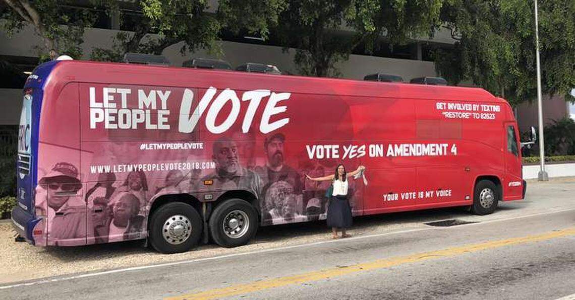 A tour bus promotes Amendment 4.