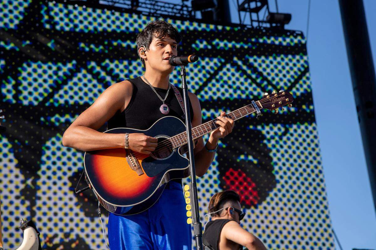 Omar Apollo performs at the Coachella Music & Arts Festival at the Empire Polo Club on Friday, April 22, 2022, in Indio, Calif. (Photo by Amy Harris/Invision/AP)