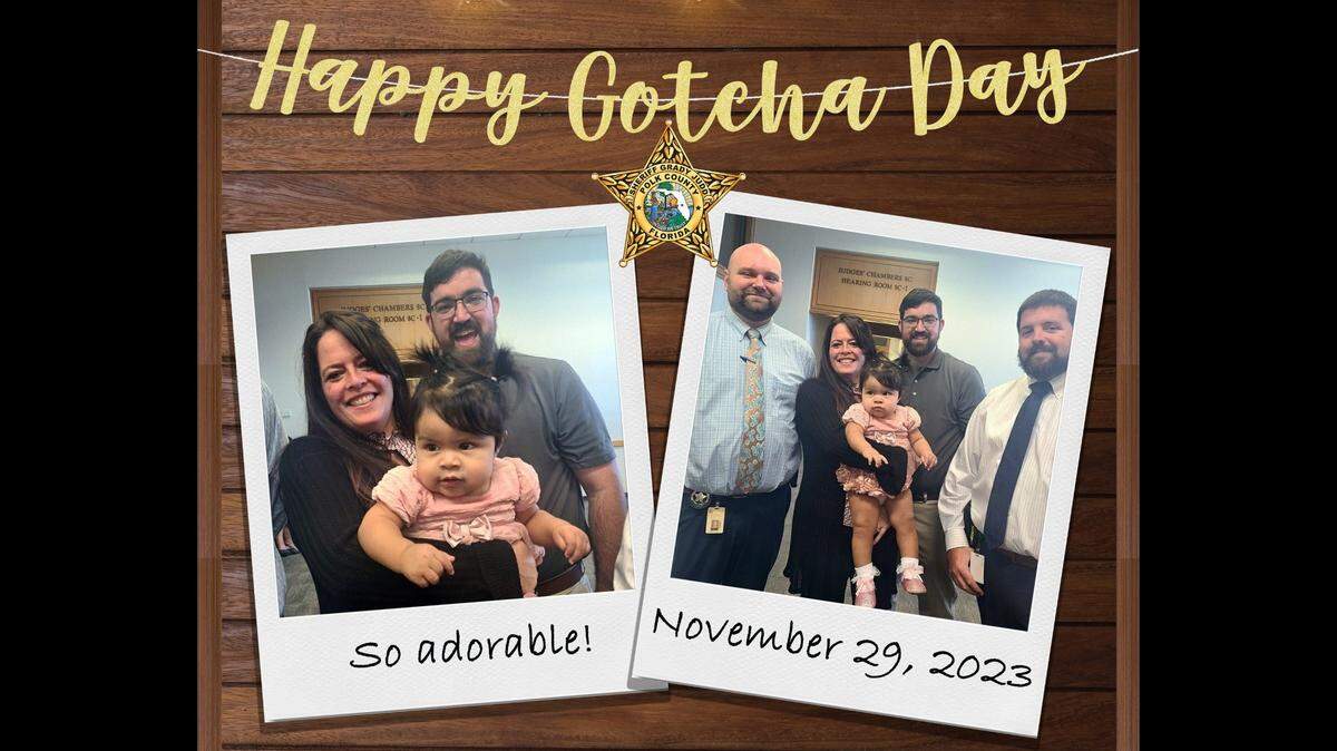 An abandoned baby, nicknamed Angel Grace LNU by a Florida sheriff, was adopted just over 10 months after she was discovered wrapped in a blanket on a wooded hill, the sheriff’s office said.