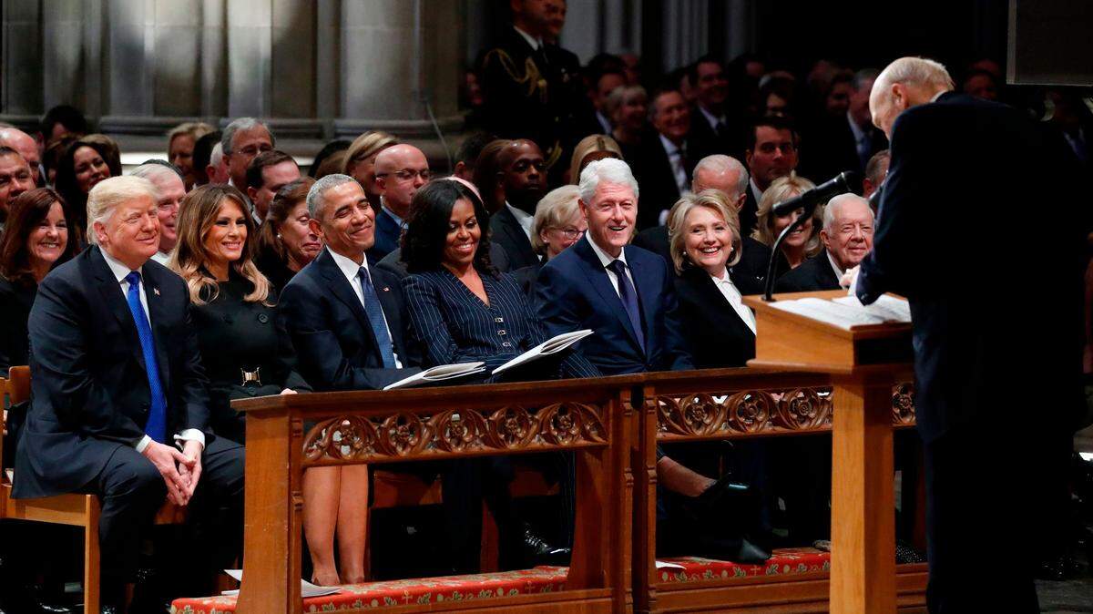 President’s Day honors the U.S. commanders in chief. The surviving presidents and their wives honored President George H.W. Bush at his Dec. 5, 2018, funeral in Washington. From left: President Donald Trump, first lady Melania Trump, former President Barack Obama, Michelle Obama, former President Bill Clinton, former Secretary of State Hillary Clinton, and former President Jimmy Carter.
