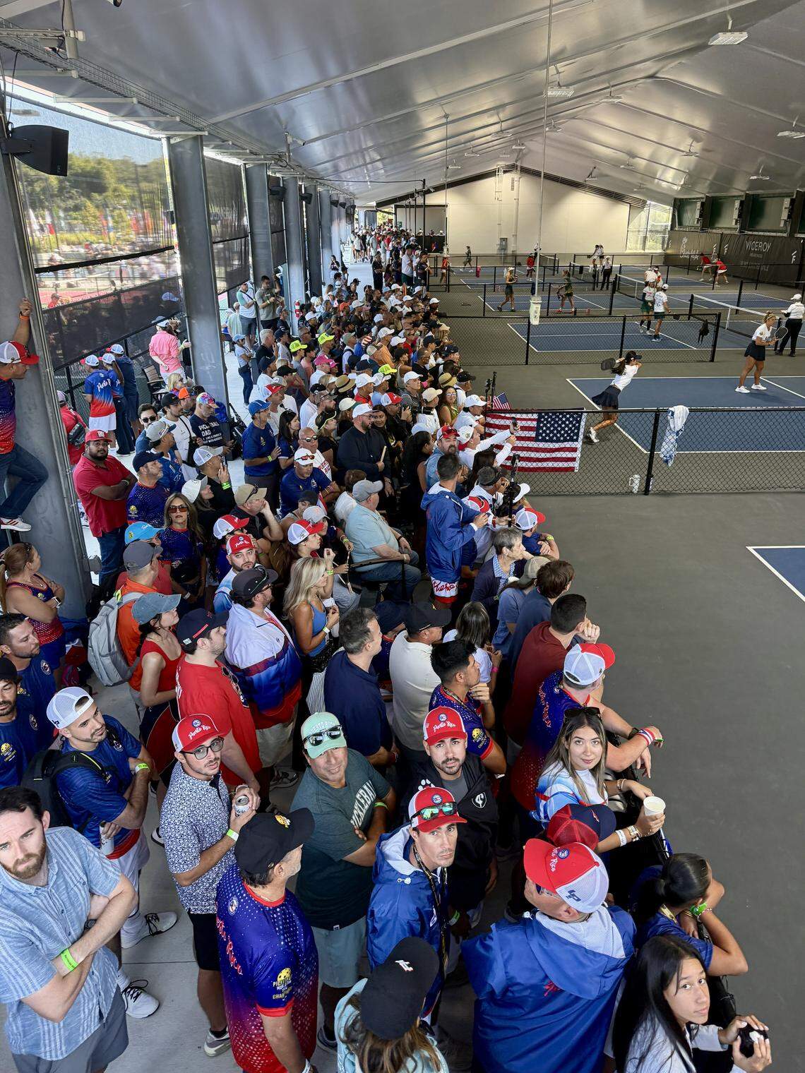 Fans gather to watch the Pickleball World Cup held from Oct. 28-Nov. 2 at The Fort in Fort Lauderdale, Fla.